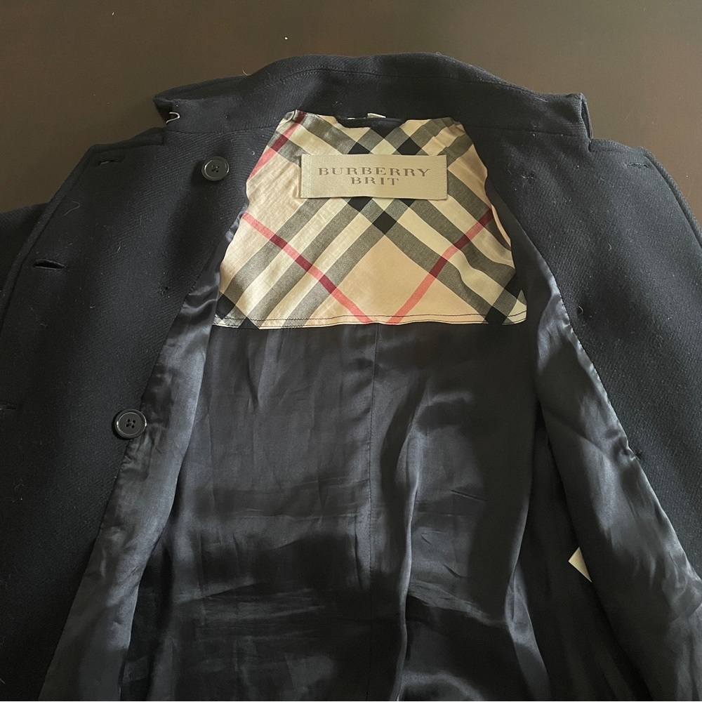 BURBERRY BRIT Luxury Wool Black Cashmere Trench Coat Jacket Structural Carcoat - Picture 10 of 16